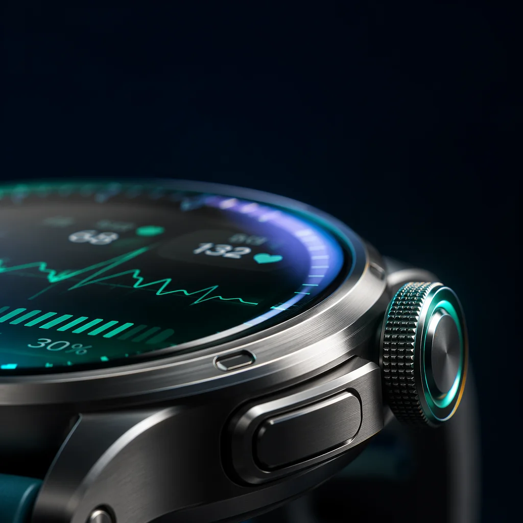 AURION premium titanium smartwatch with illuminated AMOLED display